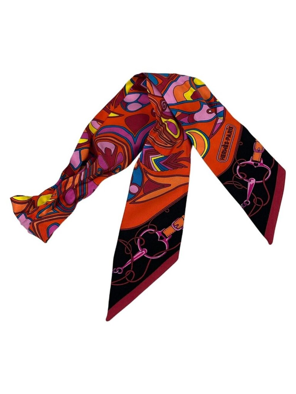 Hermes Scarf Twilly Orange Red Multi Ribbon